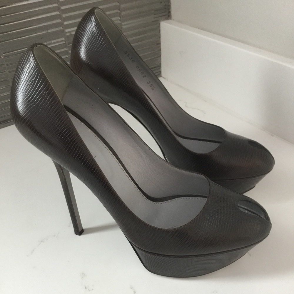 Sergio Rossi Brown Textured Platform Keyhole Peep Toe Heels - EU39.5